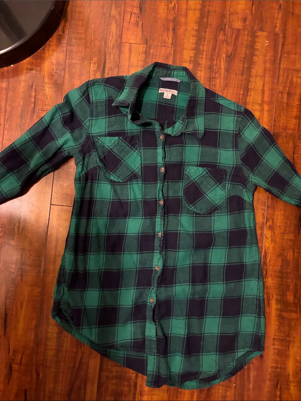Merona Green & Navy Plaid Button-Down Shirt